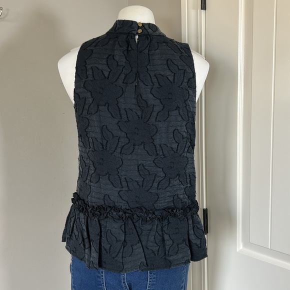 Anthropologie Maeve Savannah Swing Textured Top Blouse Ruffled Black Sz 2 - Picture 6 of 12